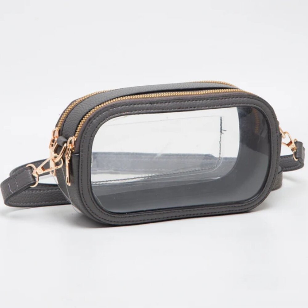 NWT Gray Clear Stadium Bag Oval Double-Zipper Game Day Purse See-Through PVC